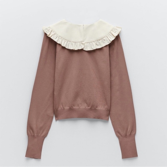 Zara Ruffled Peter Pan Collar Knit Top Blush Pink S - Picture 12 of 15